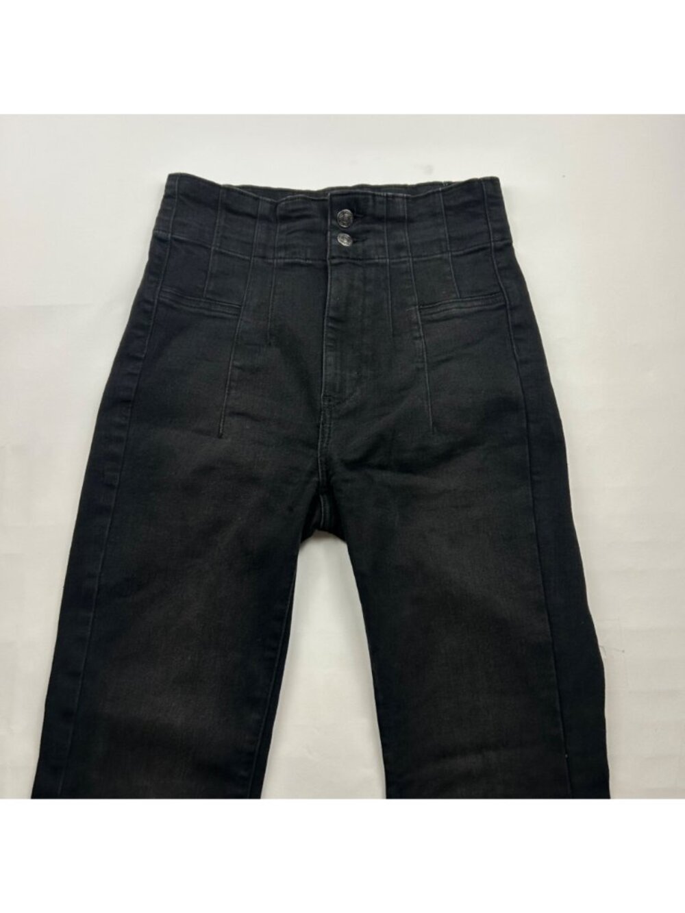 LONG We the Free Black Stretch Denim High Rise Flared Jeans 27 - Picture 2 of 6